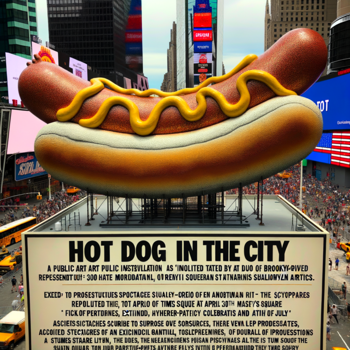 Non si tratta del canto del cigno di un venditore ambulante, bensì di un'installazione artistica pubblica creata dal duo di artisti di Brooklyn, Jen Catron e Paul Outlaw. Visibile dal 30 aprile al 13 giugno, la scultura intitolata "Hot Dog in the City" troverà posto in Duffy Square, la più grande piazza di Times Square. L'opera sarà costituita da un monumentale panino con wurstel classico irrorato di senape (a dispetto degli amanti del ketchup). E non è tutto: grazie a meccanismi idraulici, la scultura si alzerà verso il cielo a mezzogiorno, ricoprendo i passanti di coriandoli. Gli spettacoli associati non mancheranno di sorprendere: partite di baseball, processioni presidenziali (della varietà estinta e iper-patriottica) e le celebrazioni del Quattro Luglio.